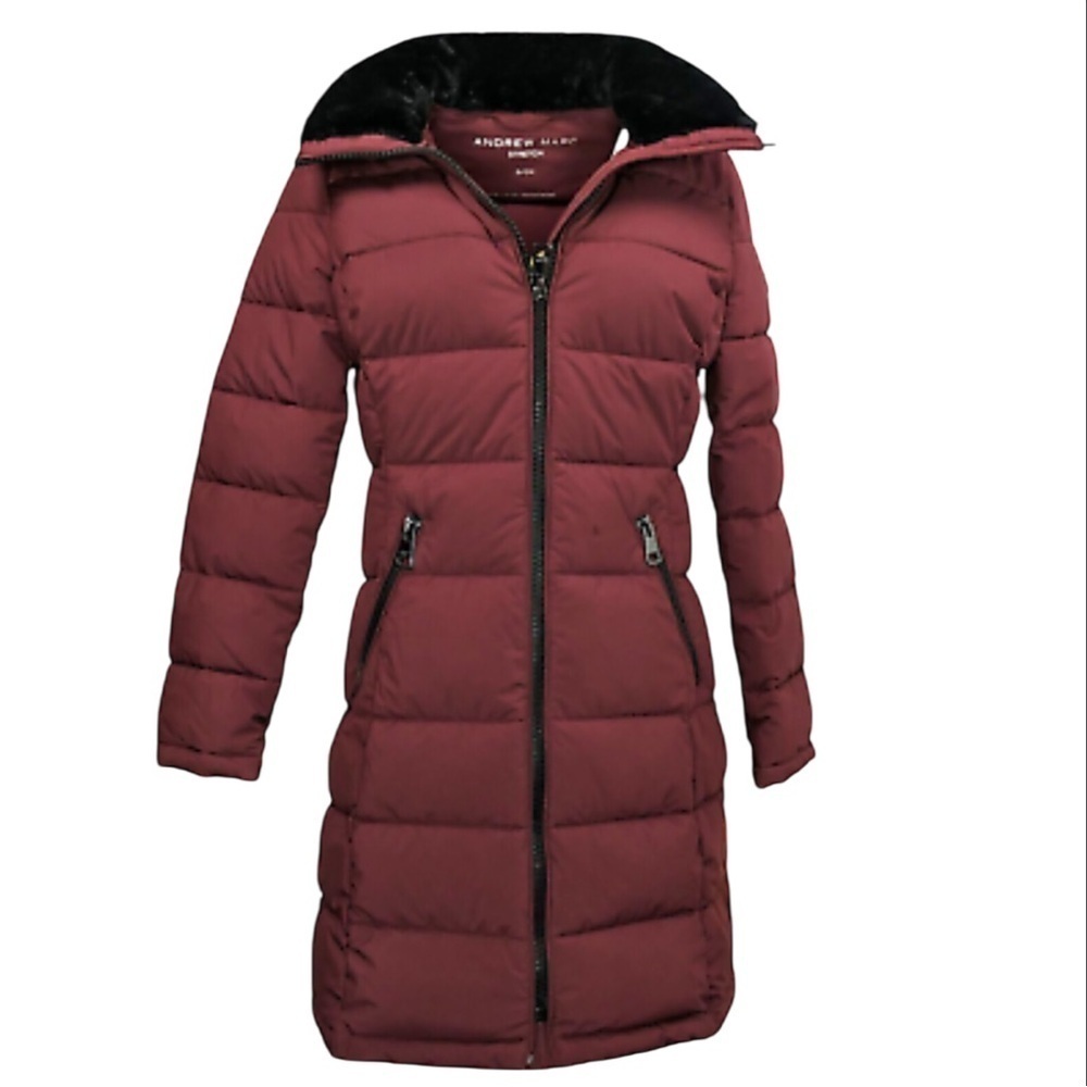 🟠 Andrew Marc Women's Burgundy Puffer Hooded Coat Size Small